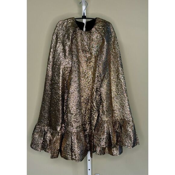 Mac Duggal NWT High Neck Cape Sleeve Metallic Trapeze Dress in Bronze Size S - Picture 5 of 9
